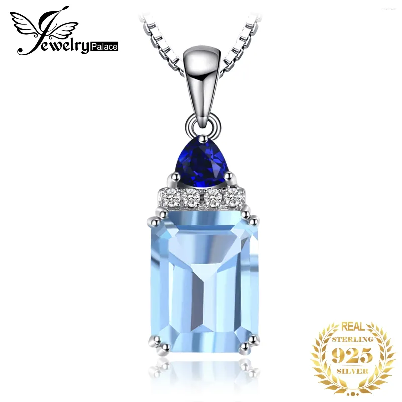 Termerler Jewelrypalace 1.7ct Emerald Cut Sky Mavisi Topaz Sapphire 925 Sterlling Gümüş Kolye Kolye Oluşturdu Zinciri olmayan kadın için