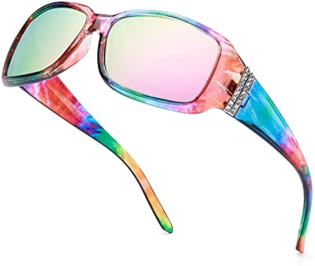 LVIOE Polariserad strassinspirerad designer solglasögon för kvinnor trendig rektangel UV400 skugga LS907
