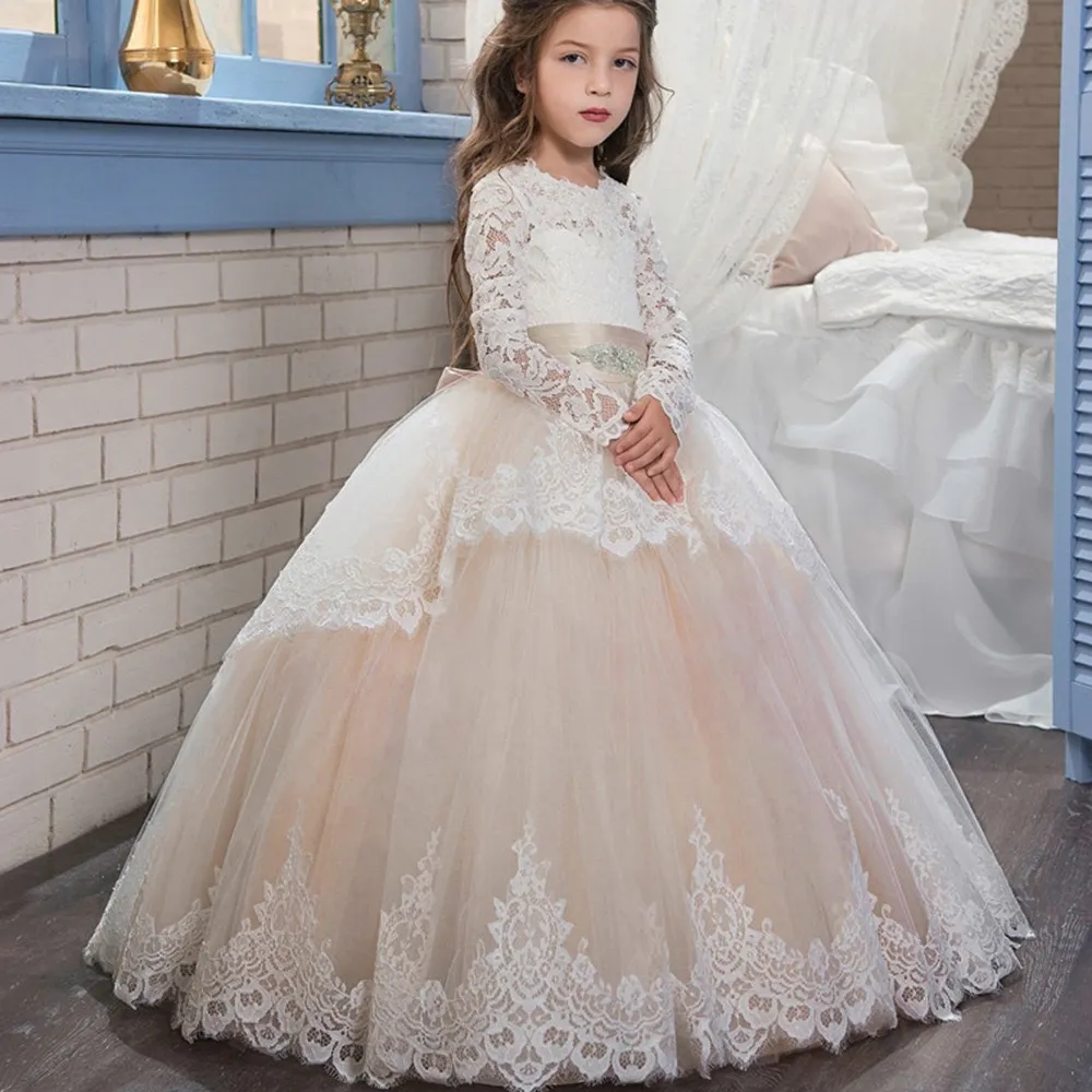 Long Sleeve Floral Lacey Bell Communion Dress With Embroidery Lace For Weddings Birthdays Pageants And Special Occasions Beaded Toddler Wears From Babydress126 184.44 DHgate.Com