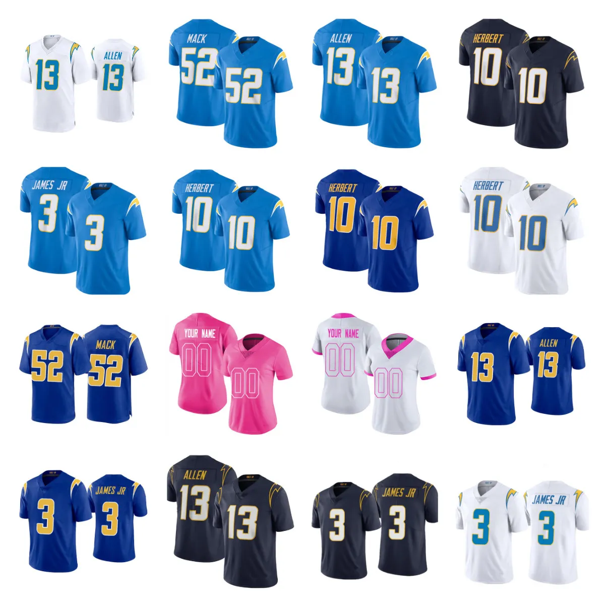 Maglia da calcio Justin Herbert Quentin Johnston Austin Ekeler Keenan Allen Joey Bosa Khalil K Mike Williams Asante Samuel Derwin James Jr J.C. Jackson