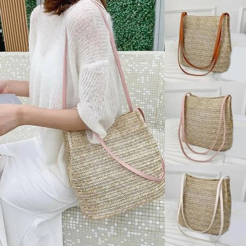 Evening Bags Large Basket Handbag Straw Weave Women Woven Bag Natural Shoulder Casual Tote Fashion