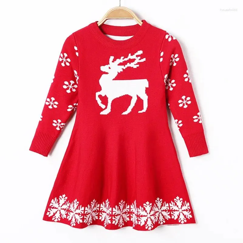 Girl Dresses Girls Christmas Sweater Dress Winter Warm Clothes Toddler Children Knitted Costume For 2-8 Years