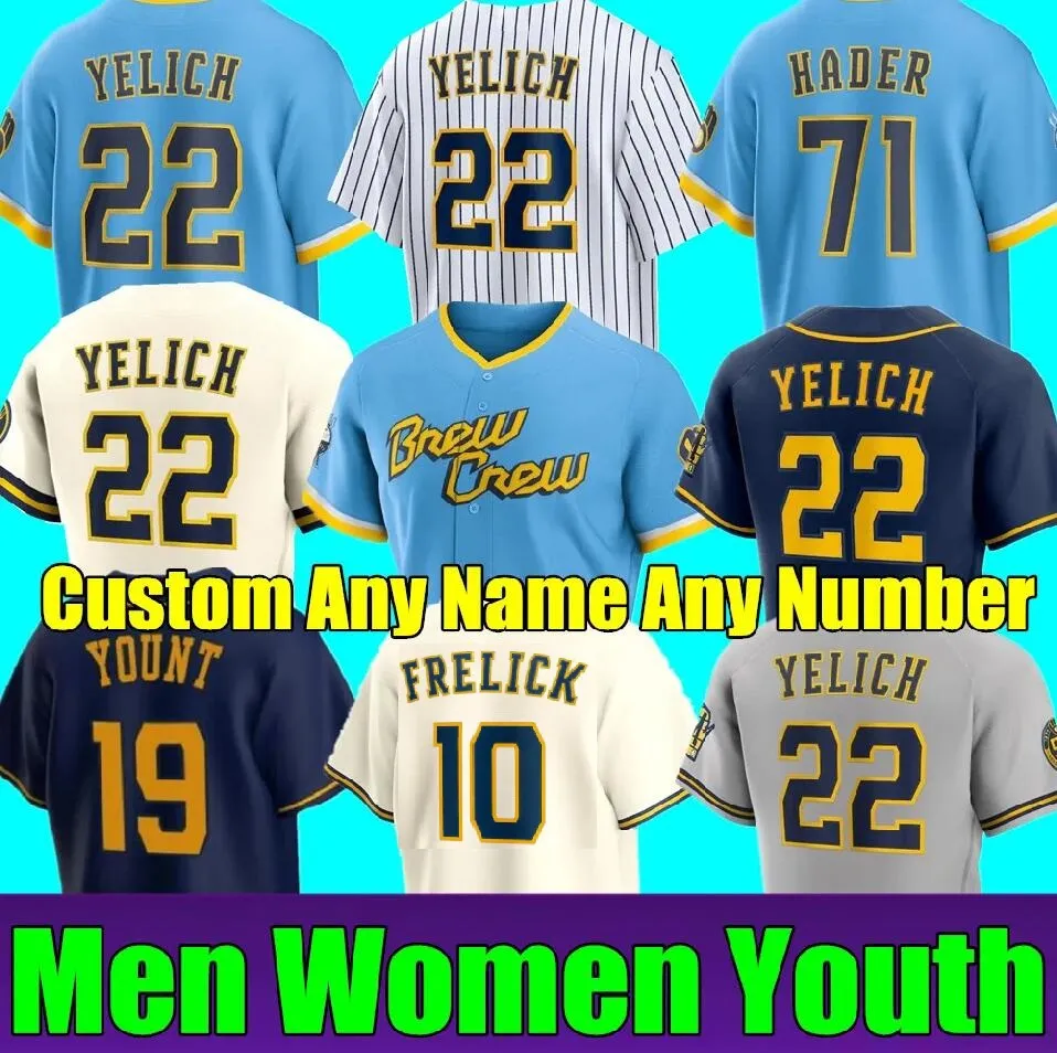 NOWOŚĆ Custom S-4xl Mężczyźni Kobiety Młodzież Christian Yelich Baseball Jerseys Sal Frelick Milwaukee Willy Adames Brewers Luis Urias Contreras Rowdy Tellez Corbin Burnes