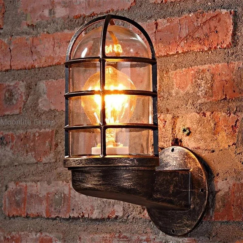 Lâmpada de parede retro vidro ferro estilo industrial gaiola de pássaro bronze corredor americano