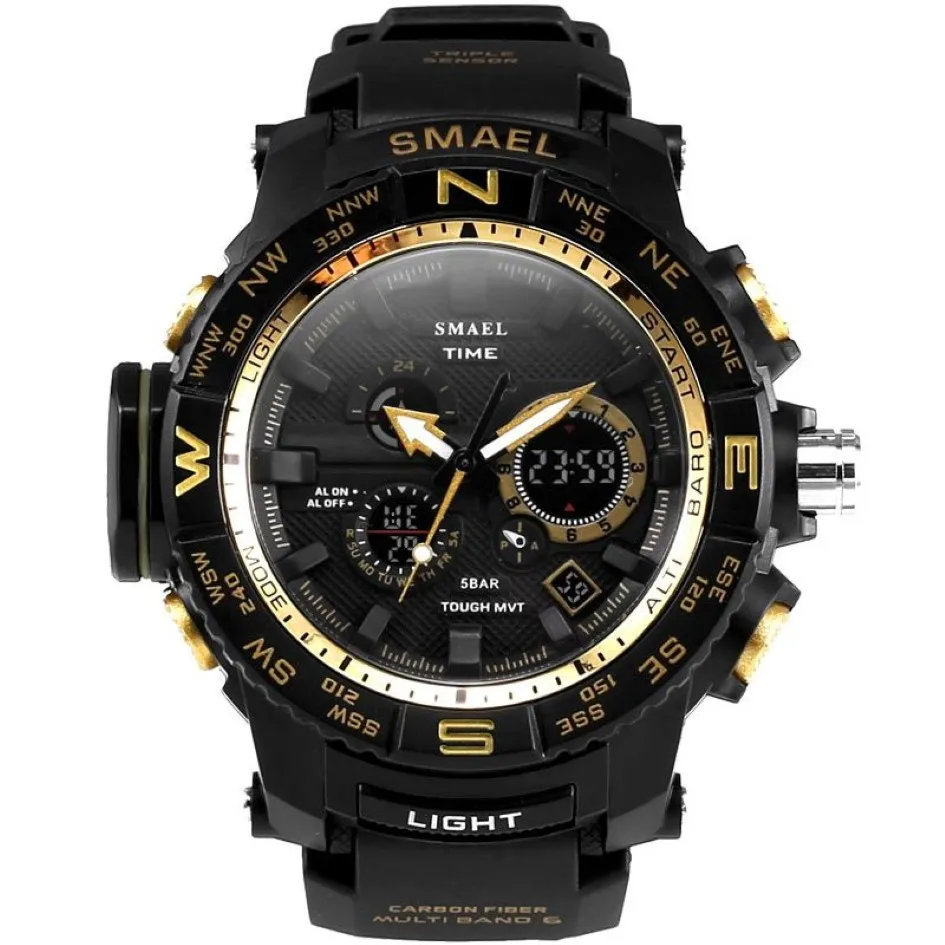 Fantastic Outdoor Dual Display 50m Waterproof Teenage Watch Tide Male Fashion SMAEL LED Electronic Watch Multi-function 1531329P