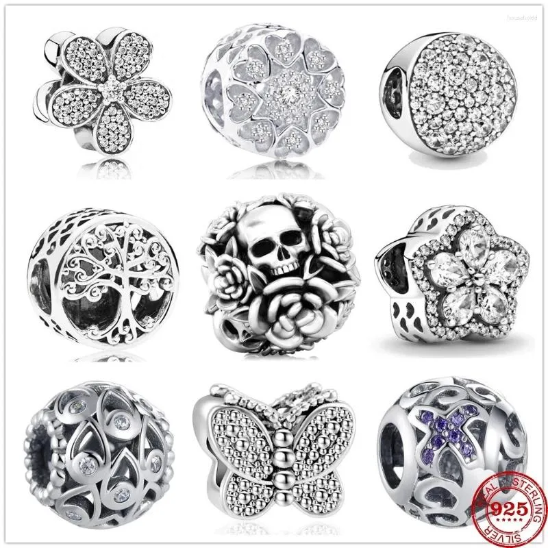 Loose Gemstones 925 Sterling Silver White Zirconia Family Tree Rose Butterfly Charm Bead Fit Original Pendant Bracelet DIY Jewelry For Women