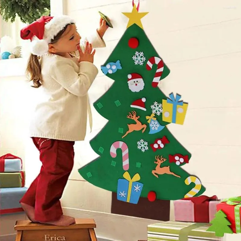 Décorations de Noël DIY Feutre Tree Set 26pcs Ornements détachables Enfants Tenture murale Cadeaux de Noël pour