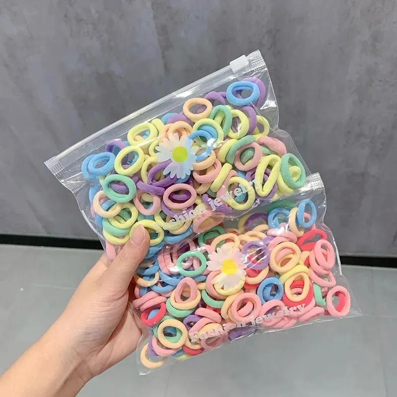 Fasce elastiche per capelli Accessori per capelli per ragazze Fascia in nylon colorato Porta coda di cavallo per bambini Ornamenti per scrunchie Regalo 100 pezzi / lotto