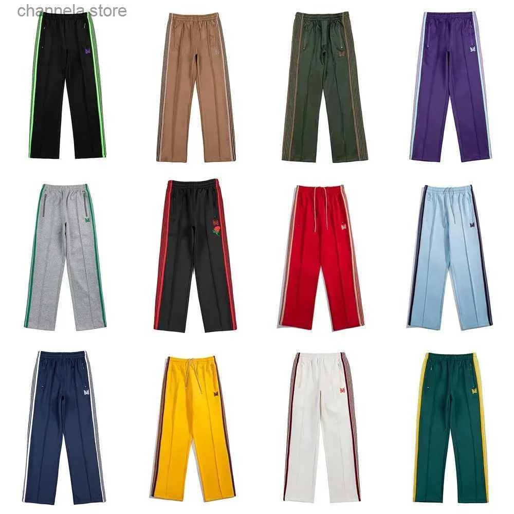 Pantaloni da uomo Pantaloni sportivi AWGE con aghi Uomo Donna 1 1 Pantaloni con aghi a righe con farfalla ricamati di migliore qualità Pantaloni T240202