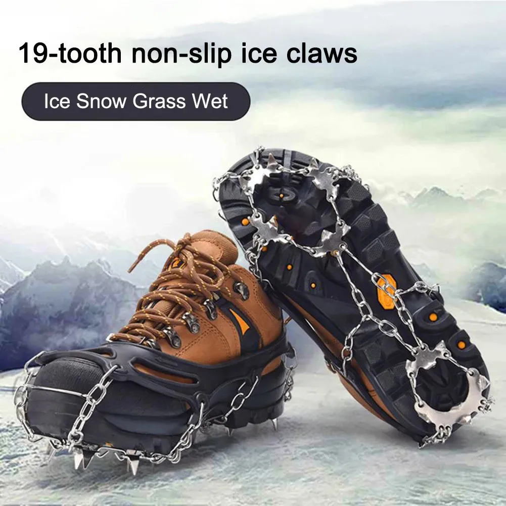 19 Teeth Mountaineering Cleats with Grips Chain Spike Snow Claw Shoe Covers Stainless Steel Unisex Walking Hiking Accessories 240125