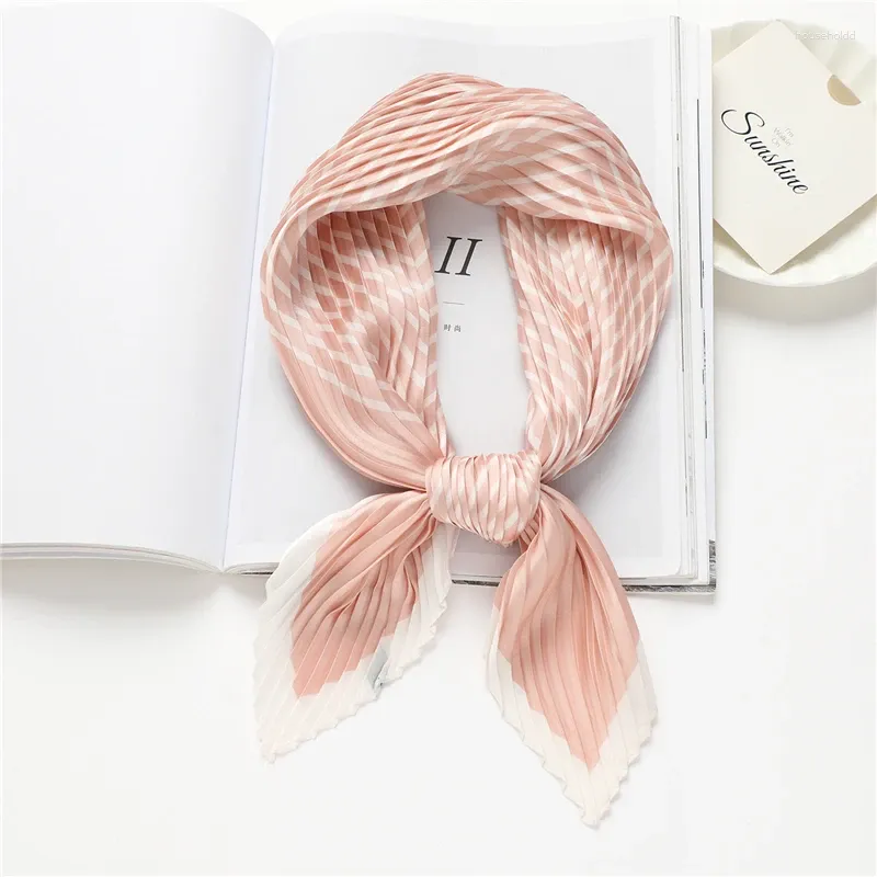 Scarves Plaid/solid Scarf For Women Silk Crinkle Kerchief Bandana Hair Tie Band Muslim Headscarves Shawl 2024 Arrive Pink Black