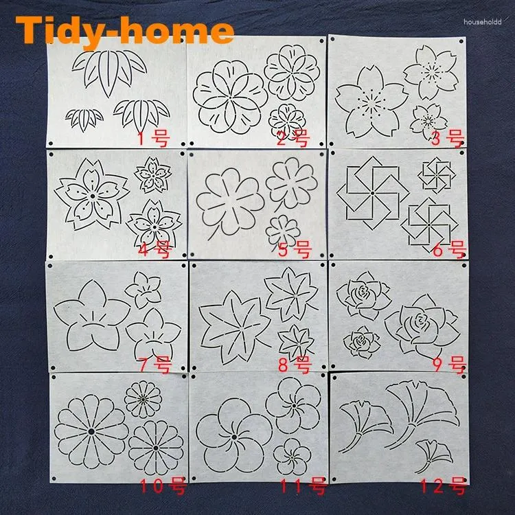 Kunsten En Ambachten 12 stks/set Bloemen Blad Patroon Sashiko Zachte Sjablonen Tekening Sjabloon Emboridery 15 12 cm