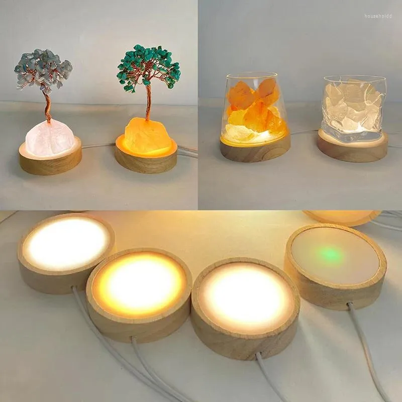 Lamp Holders 1pc 6cm1m Round Wooden LED Light Dispaly Base Crystal Glass Resin Art Ornament Night Rotating Display Stand