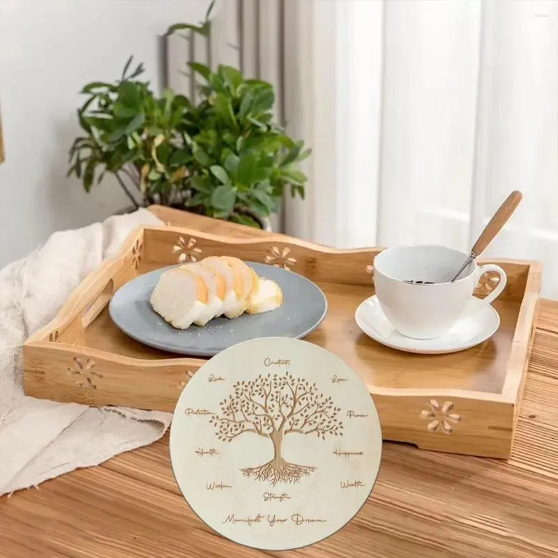 Tapetes de mesa criativos redondos de madeira esculpidos para jantar oco borda de lótus artesanato casa porta-copos isolamento de cozinha