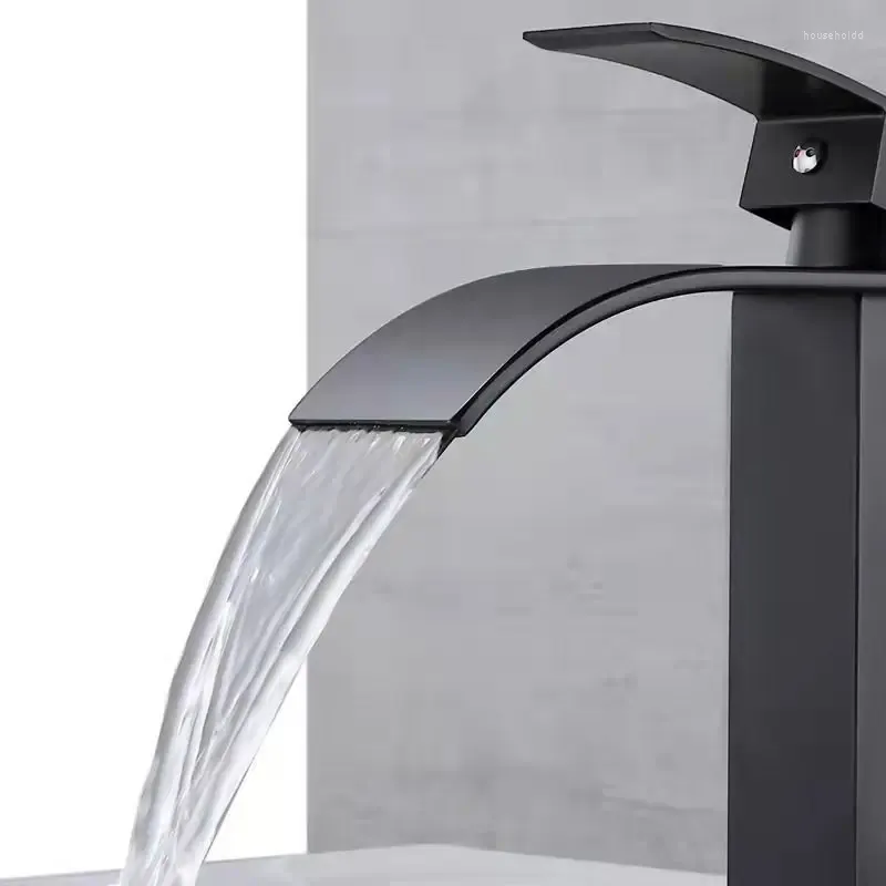 Waterfall Bathroom Faucet Black Single Handle Basin Faucet Brass Black Faucet With Pop Up Drain147