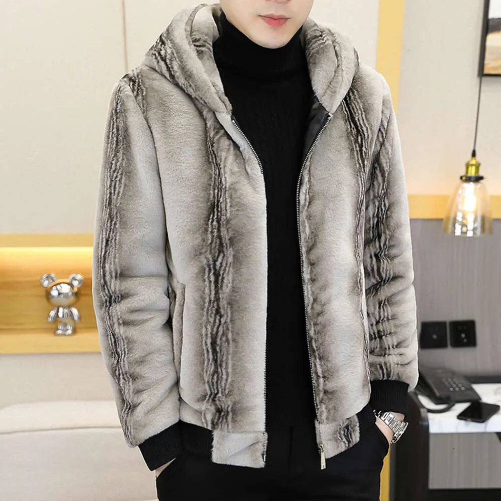 Designer Winter Golden Mink Fleece Coat Kort och tjock huva med bomullsläders ull integrerad ull för män QR9A