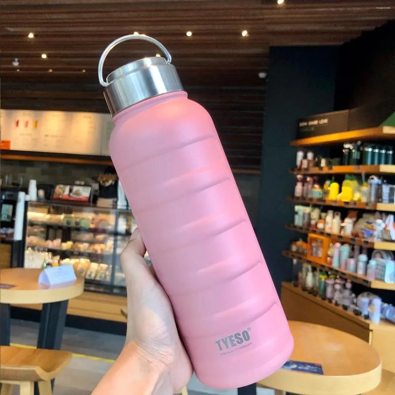 Garrafas de água Tyeso 1000ml garrafa térmica rosa duplo aço inoxidável garrafa de vácuo caneca portátil ao ar livre fitness esportes bebidas copo