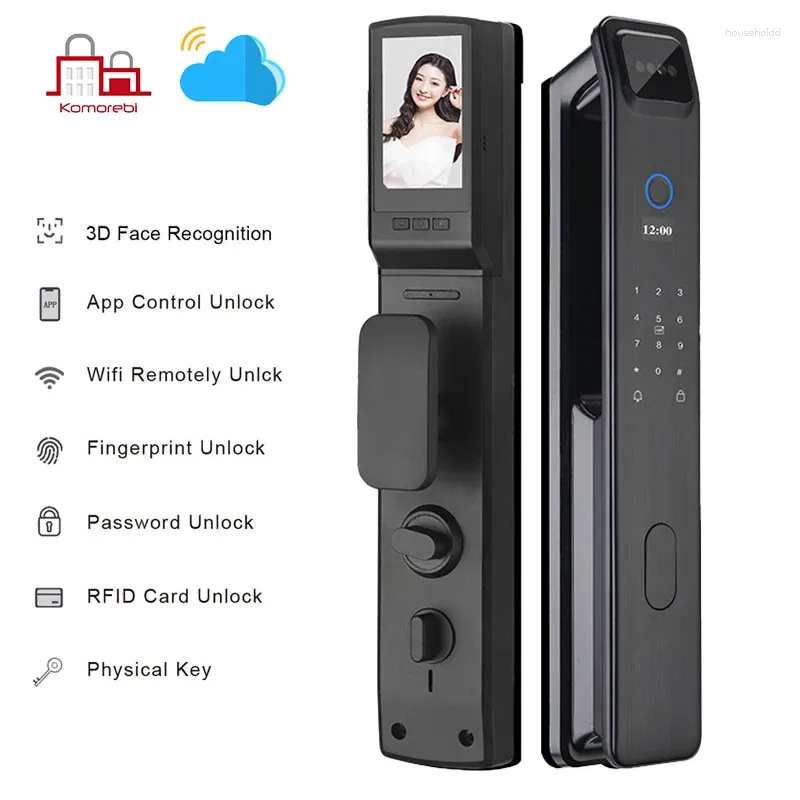 SMART LOCK 3D Ansiktsigenkänningsapp WiFi Lösenord Fingeravtryck Kort Bärbar Visuell Doorbell Monitoring Camera Electronic Door