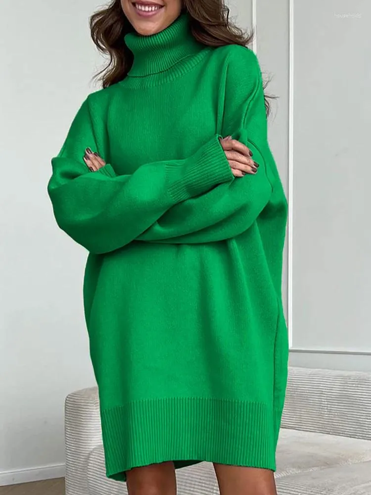 Sukienki swobodne turtlerek zimowy sweter sukienki kobiety oversize dzianin pullover luźne z długim rękawem Kobieta elegancka stała stała