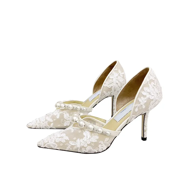 Scarpe Da Sposa Sexy In Pizzo Perla: Eleganti Pompe La Sposa