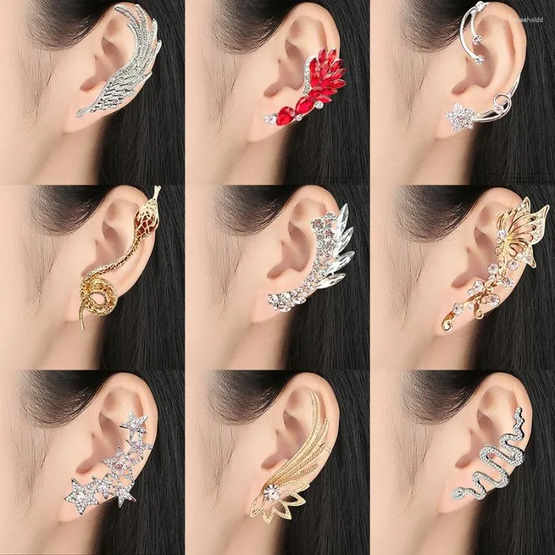 Stud Küpe 1 PCS Bohem Yok Piercing Crystal Rhinestone kulak manşet sargısı klip moda yıldız kanatlar kelebek yılan mücevherleri