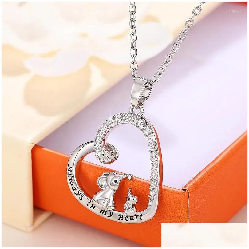 Подвесные ожерелья Huitan Chic Heart Collese с CZ Большой и маленькие слоны годовщины вечеринка модные украшения для матерей День подар