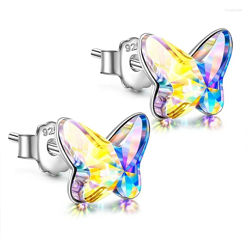 Orecchini a bottone Farfalla arcobaleno Squisiti cristalli austriaci Gioielli Regali di compleanno per la festa della mamma