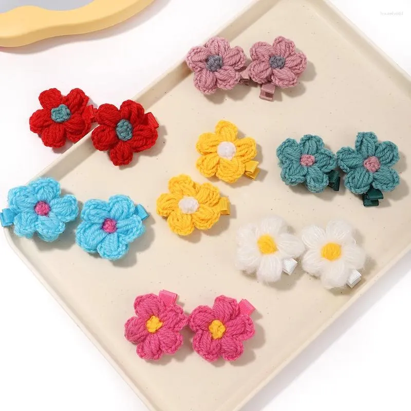 Hair Accessories 1 Set Lovely Hairclips Wool Knitting Flower Hairpin Cute Baby Girls Pretty Headwear Handmade Crochet Small Puff