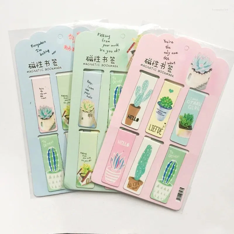 Pcs/set Fresh Cactus Pot Cultured Plant Magnetic Bookmarks Page Flag Magnet Book Marks Novelty School Office Supplies