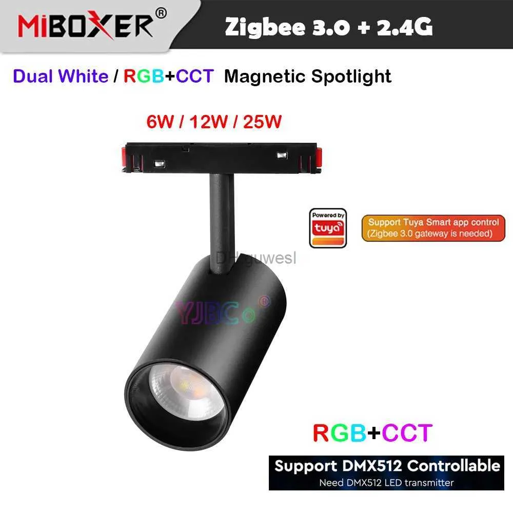 Faretti da binario Miboxer Zigbee 3.0 2.4G 6W 12W 25W Faretto LED magnetico intelligente Dual White CCT / RGBCCT Plafoniera 48V Tracklamp Telecomando YQ240124