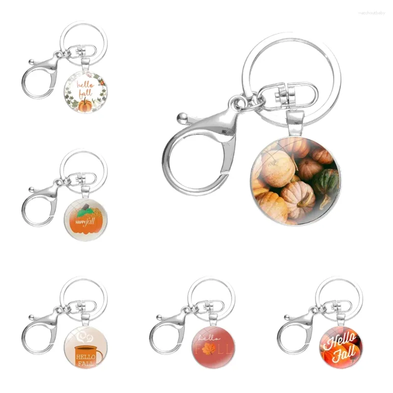 Keychains Keychain Handmade Glass Cabochon Key Ring Holder Pendant Chains Pumpkin Happy Autumn Fall