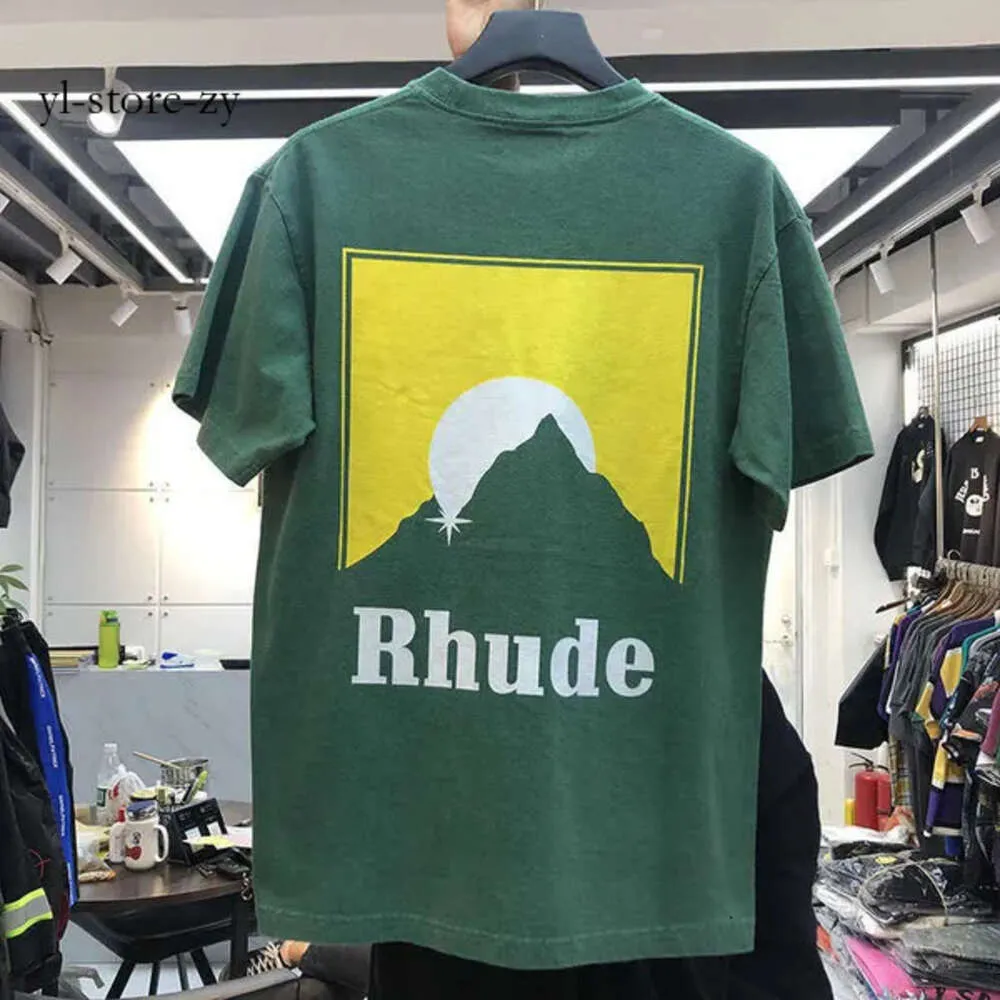 남자 Rhude 셔츠 남성 여성 빈티지 무거운 직물 Rhude Hoodie Box Perspective Tee 약간 느슨한 상판 Rhude Multicolor 로고 Nice Washed 9944