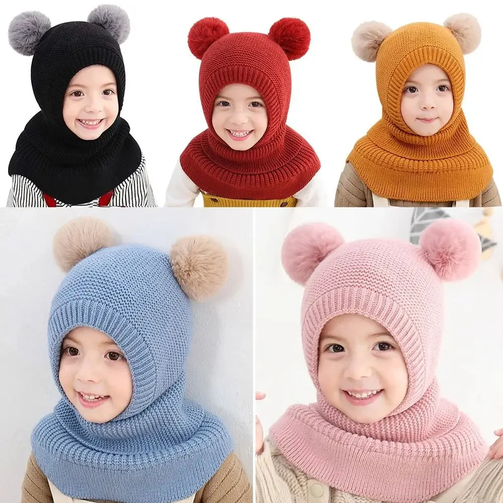 Chapeau d'hiver pour bébé PomPom Knit Kids Beanie Hat pour bébé fille et bébé garçon chapeau écharpe double doublure chaude casquettes coupe-vent chaud 240123