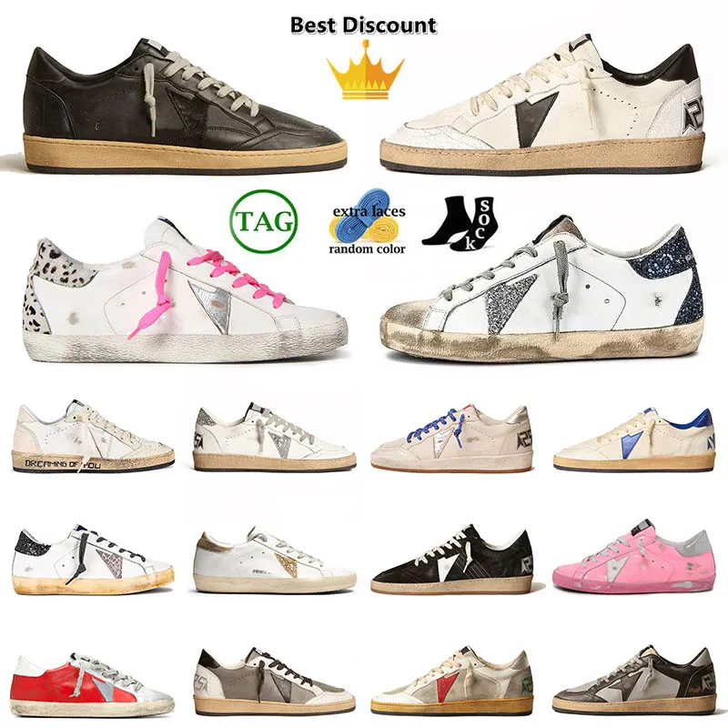 2024 Platform Lage Vintage Designer Gouden Sneakers Platte Casual Schoenen Heren Dames Zwart Wit Leer Italië Heren Dhgate Sport Big Size Loafers Trainers