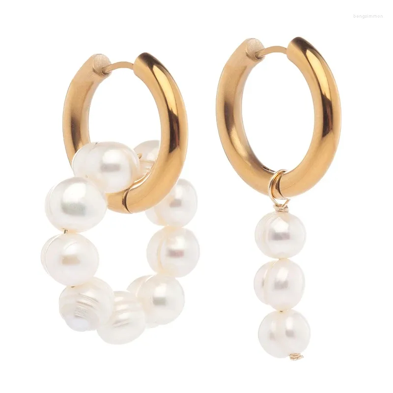 Dangle Earrings 2024 Brincos Bijoux Timeless Pearly Mismatched Hoop Real Natural Freshwater Pearl Girls Party Jewelry Women