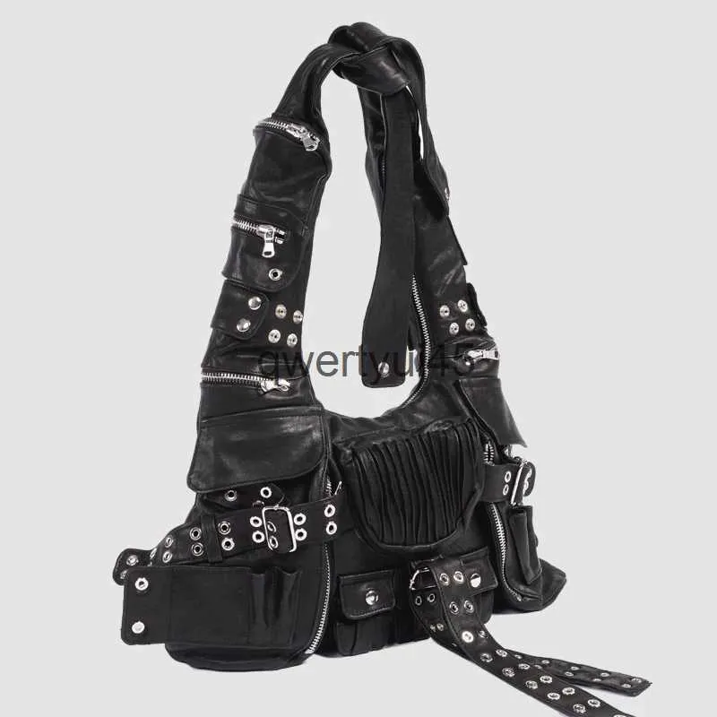 Shoulder Bags Moto Biker Bag For Women Luxury Designer andbags And Purses 2023 New In Multiple Pockets Beat Knot Rivet Wide Straps SoulderH2422