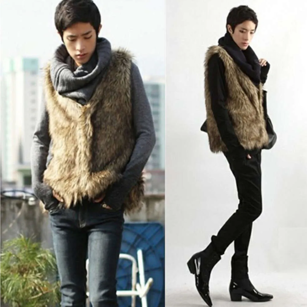 Designer Mens Fur Jacket för Autumn and Winter Trendy Imitation Vest Korean Version Slim Fit Medium Längd Personlig Camisole 71LC