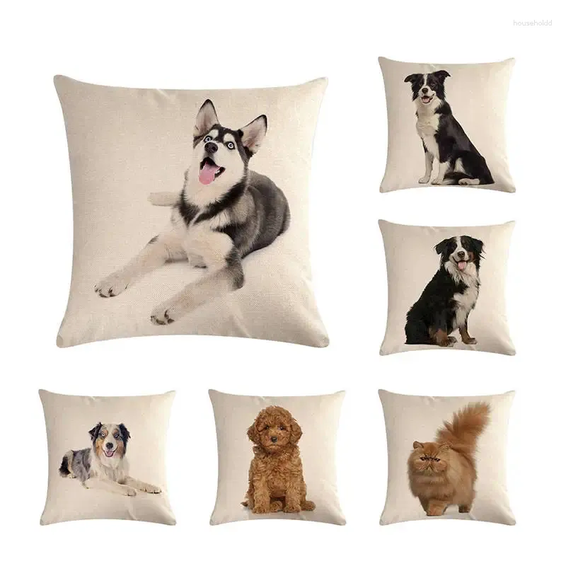 Travesseiro bonito animal de estimação cães/gatos impressão capa quadrada linho fronha casa decorativa macio lance cadeira/carro/sofá zy360