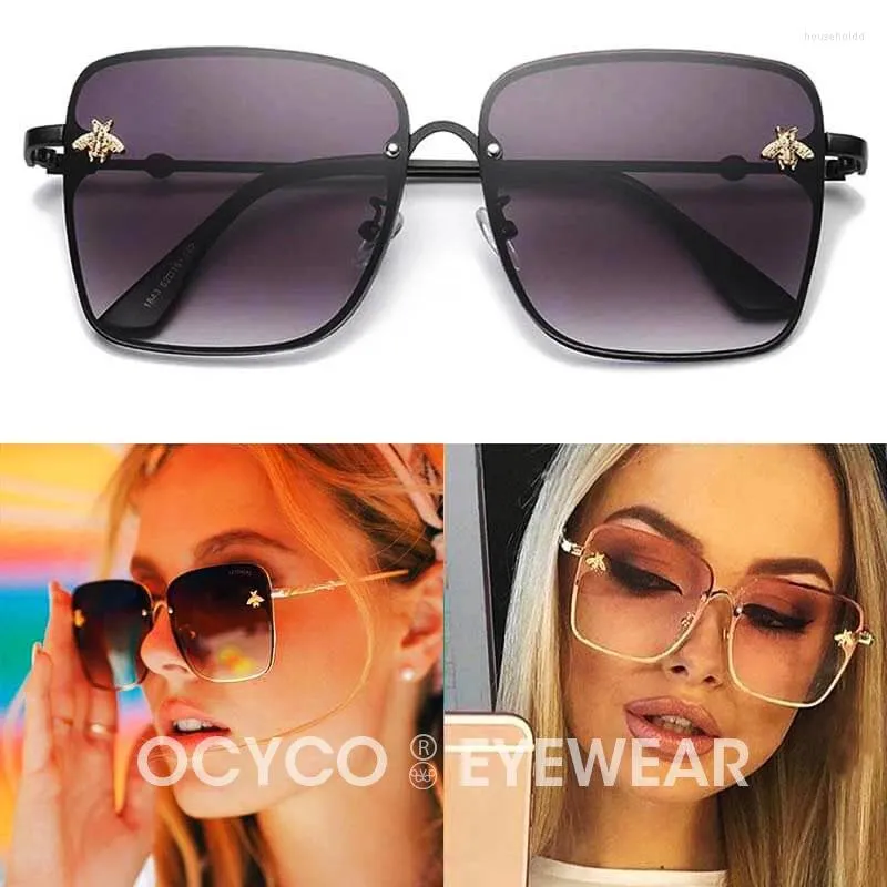 Sonnenbrille OCYCO 2024 Mode Dame Oversize Randlose Quadratische Biene Frauen Männer Kleine Gläser Gradienten Sonne Weibliche UV400