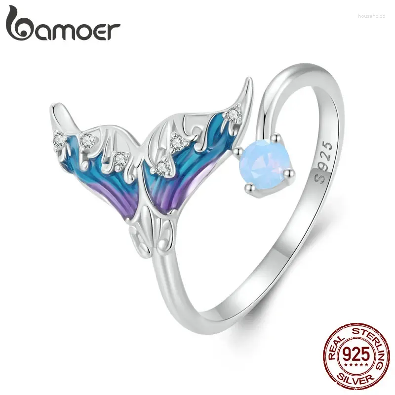 Clusterringen Bamoer 925 Sterling Zilver Fantasie Zeemeerminstaart Openingsring Kleurrijk Emaille Verstelbaar Voor Vrouwen Feest Fijne Sieraden