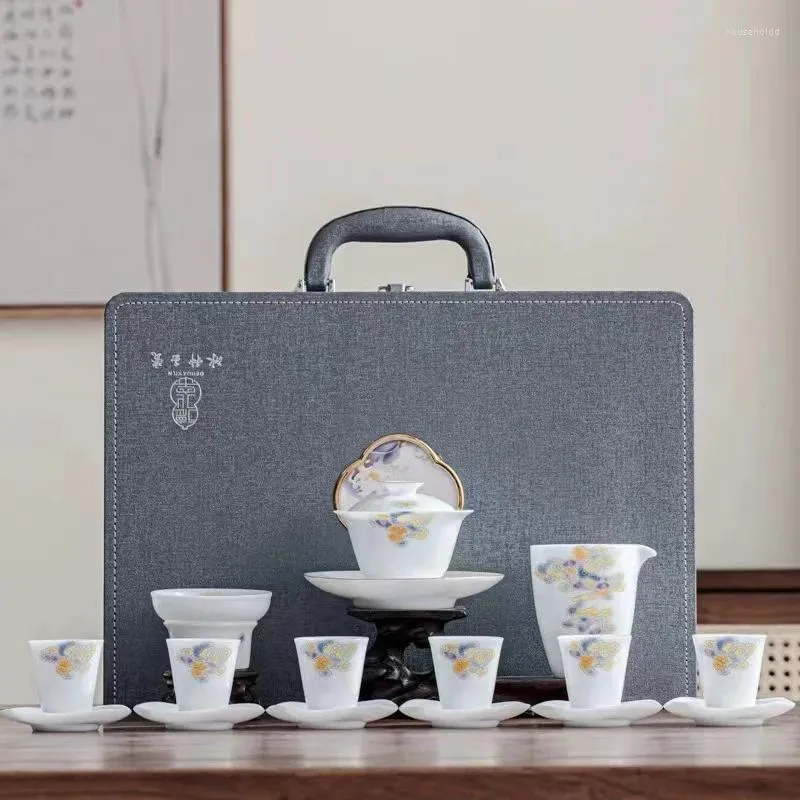 Teaware Sets Pure Ice Seed Mutton Fat Jade Kung Fu Tea Set Gift Box