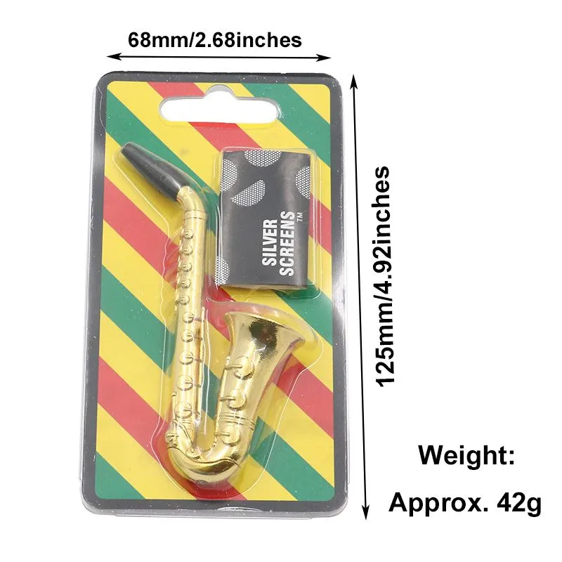 New Arrivals Mini smoking pipe Saxophone Trumpet Shape Metal Zinc Alloy Tobacco Dry Herb Pipes With Screens Novelty Gift Individual Package