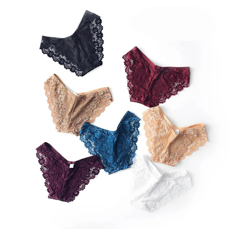 Voir à travers les femmes sous-vêtements sexy Briefs de dentelle basse taille 8 couleurs culotte femme solide sabite de taille gratuite pour femmes sous-vêtements