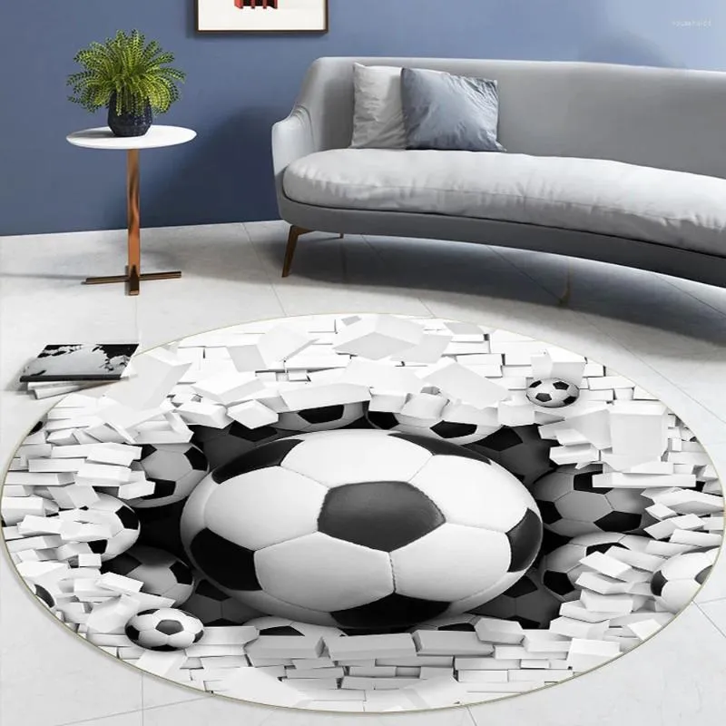 Tapetes Rodada Tapete Sala de estar 3D Impresso Anti-Slip Futebol Crianças Quarto Tapete Computador Cadeira Pad Tapete de Futebol Decoração de Casa