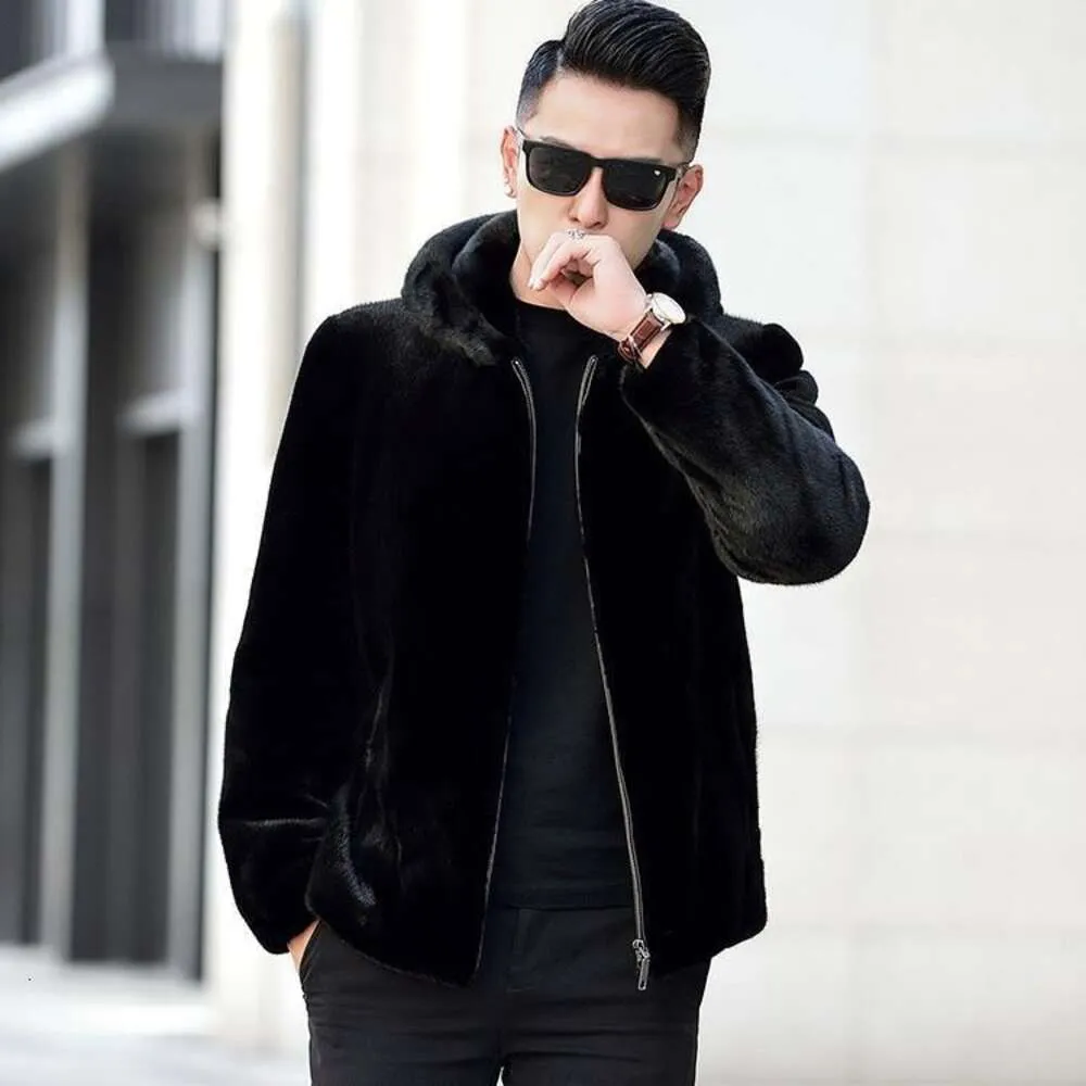 Designer outono/inverno casaco masculino pele de vison ouro veludo env proteção mental integrado haining imitação jaqueta bb3g