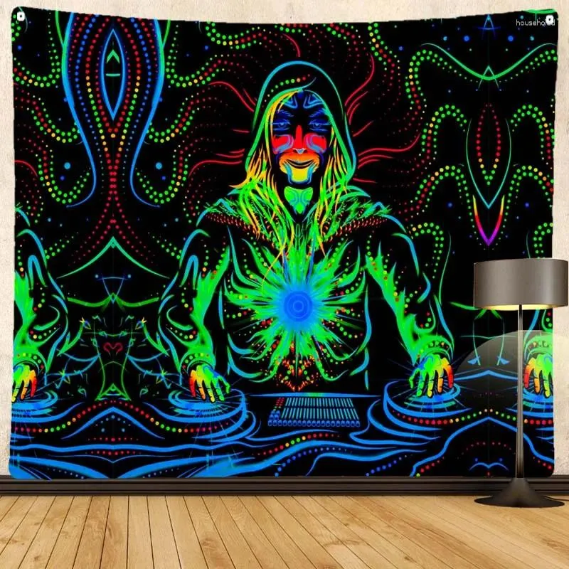 Tapisserier fluorescerande tapestry svart ljus vägg frukt hängande party visuell konst design bohemian mystisk trolldom heminredning