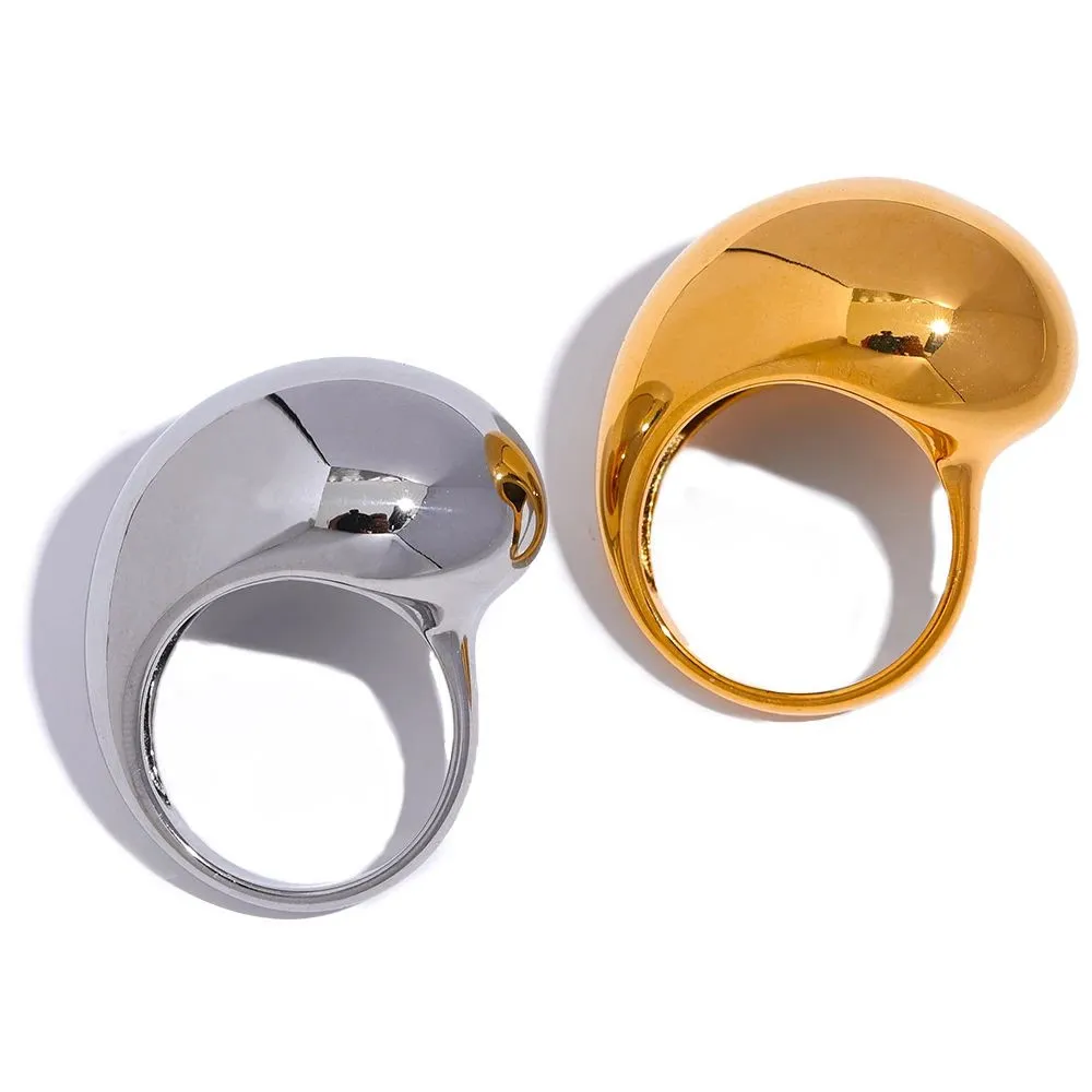 14k Gold Halbleerer klobiger exklusiver Ring mit wasserfester Textur, personalisierter Statement-Schmuck für Damen