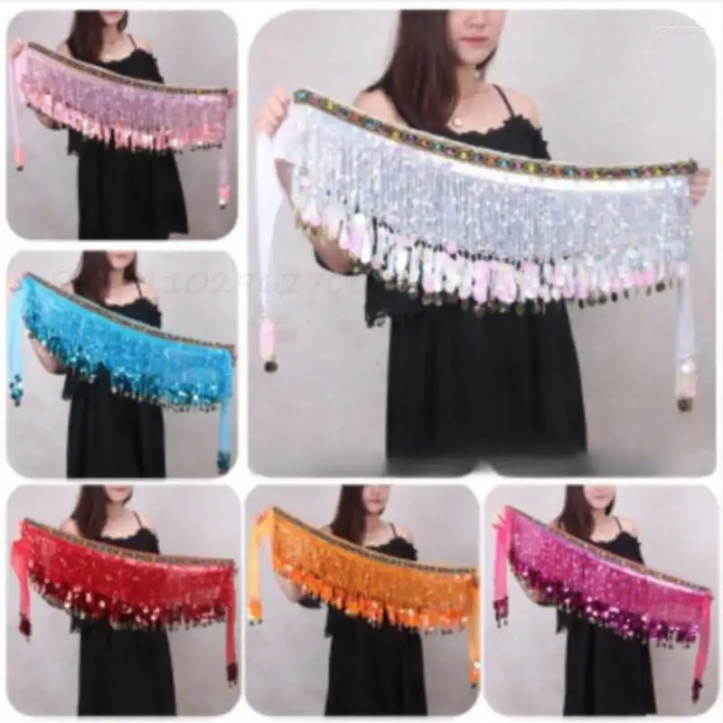 Stage Wear 165CM Belly Dance Waist Chain Suit Long Sequined Sheath Scarf Skirt Triangular Binder Exercise Clothing