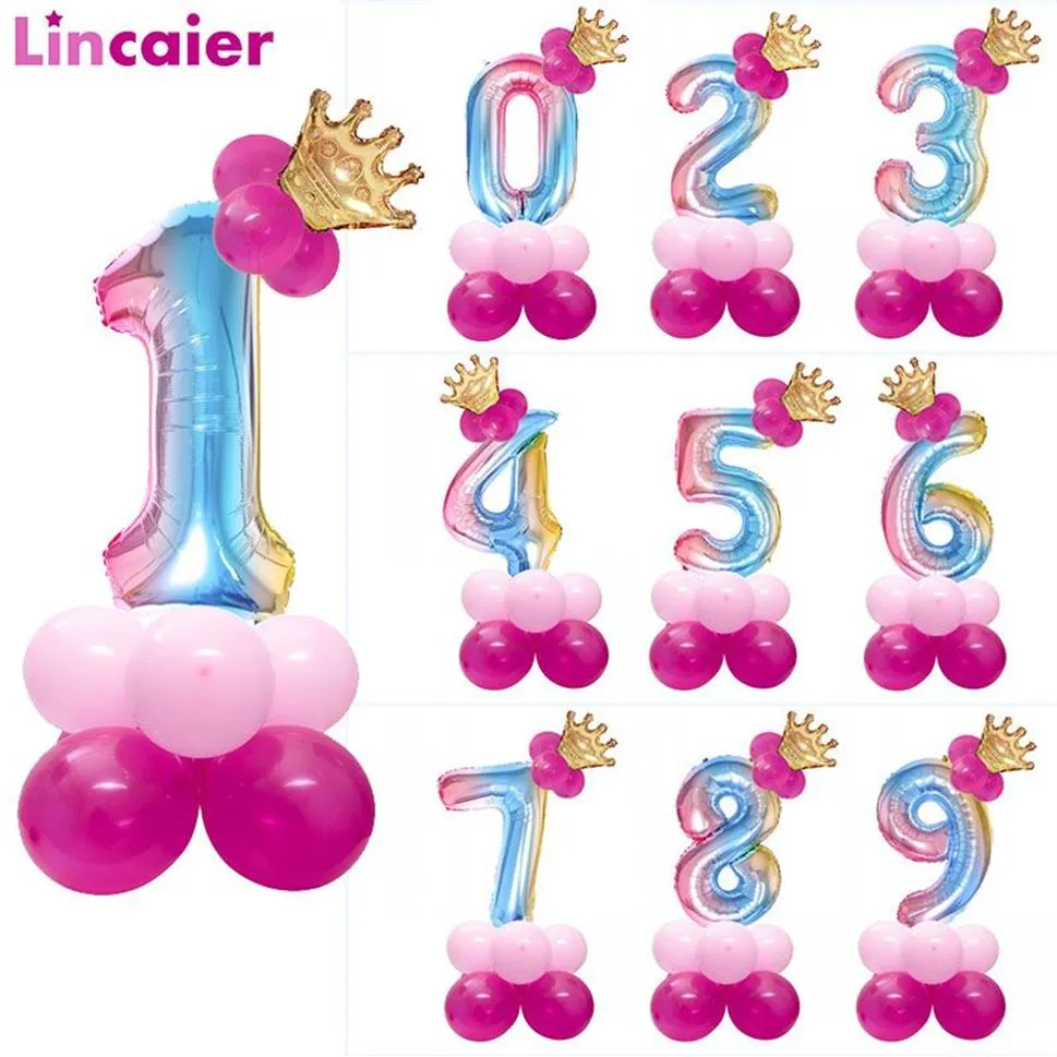 13st nummer ballonger födelsedag 1 2 3 4 5 6 7 8 9 år gammal 1: a 2: a 3: e 4: e 6: e 7: e babyflickan prinsessa barn party dekorationer195x