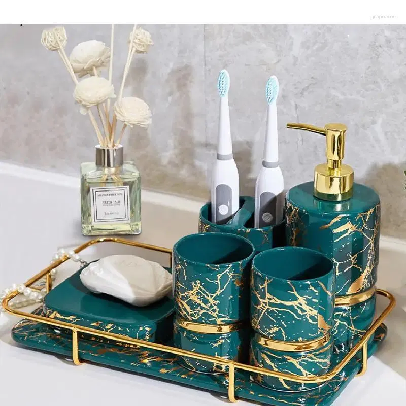 Bath Accessory Set Marble Road Phnom Penh Ceramic Home Bathroom Accessories Liquid Soap Dispenser Dish Gargle Cup Toothbrush Holder